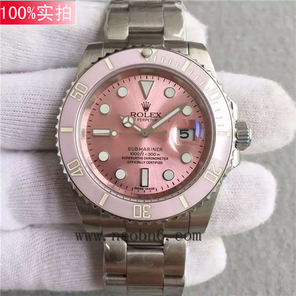 超3A 勞力士ROLEX女式水鬼機械手錶粉紅色水鬼粉紅色錶盤，精鋼表殼粉色陶瓷圈，複刻瑞士2836自動機心，一比一高仿勞力士潛航者，超強防水，最好的版本-勞力士Rolex