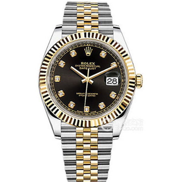 N廠ROLEX1:1勞力士DateJust日誌型系列126333鑲鑽,黑色鑽石錶盤,18k黄金三角坑紋外圈和半金表帶，原裝複刻3255自動機心,NOOB廠官網-勞力士Rolex