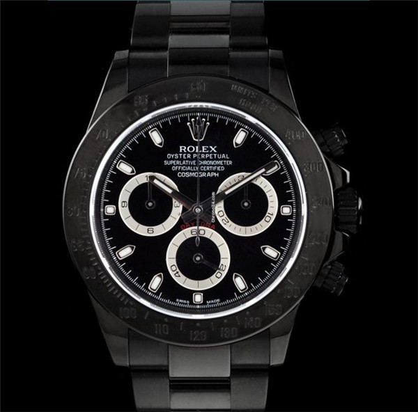 J厂 勞力士迪通拿全黑色鋼機械表，1比1 Rolex 116520 Daytona Black Pvd,超級複刻4130復雜計時機心，跟正品功能一樣-勞力士Rolex