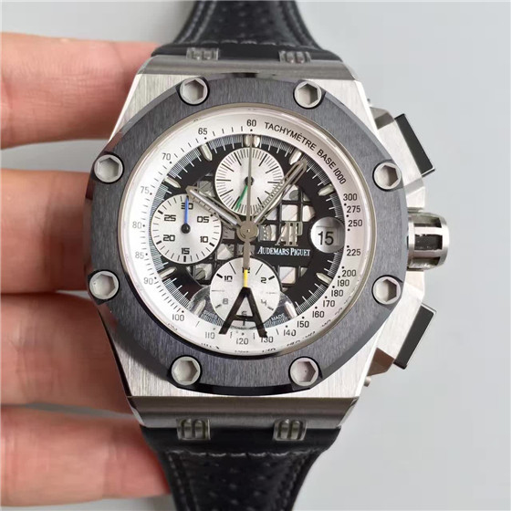 JF厂最好的愛彼复刻表，AP高仿表 Royal Oak Offshore 1比1 皇家橡樹離岸型26078，計時機械心，黑面白眼搭配，原装皮带，N厂顶级做工-愛彼Audemars Piguet