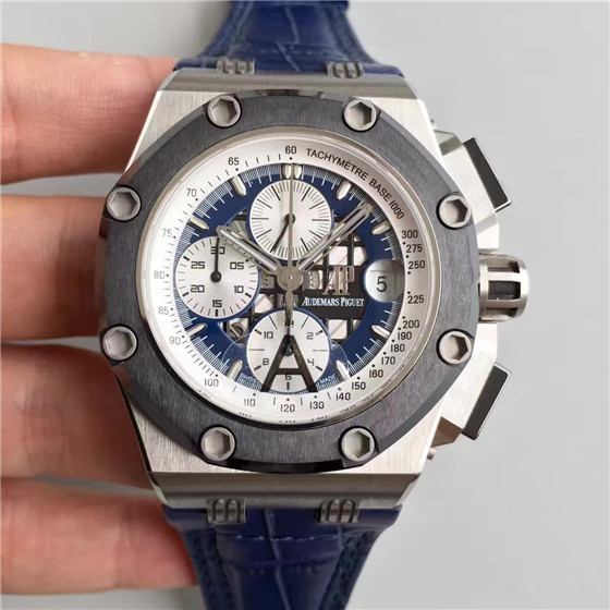 超A货愛彼 JF工厂最强复刻，一比一Royal Oak Offshore 1:1 皇家橡樹離岸型26078RO，3126机械机心，蓝色皮带折桑扣，蓝面白眼-愛彼Audemars Piguet