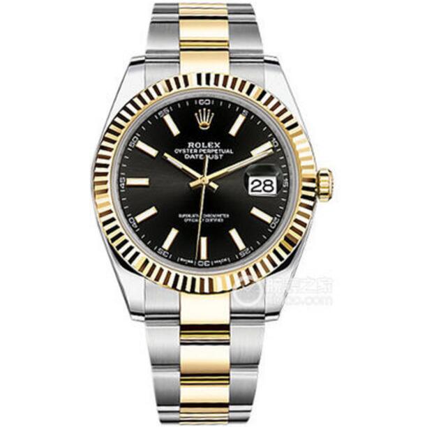 ROLEX 1:1勞力士 DateJust日誌型系列126333黑盘蚝式表带腕表,自动机械，41毫米，男士，不锈钢/18k黄金；三角坑纹外圈,N00B品质。-勞力士Rolex