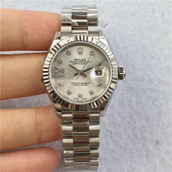 N厂ROLEX女式機械表，超A 1:1勞力士女裝日誌型279175白色表盤，高級鑽石表面，2671瑞士機械，18K白金表殼表帶，三角紋外圈，適合瘦小氣質女生-勞力士Rolex